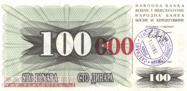 Bosnien Herzegowina - 100.000  Dinara (#056f_UNC)