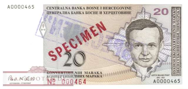 Bosnien Herzegowina - 20  Convertible Marka - SPECIMEN (#065aS2_UNC)