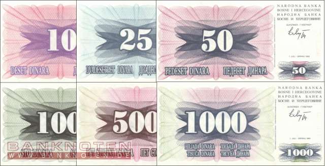 Banknoten De Bosnien Herzegowina Bosnien Herzegowina 10 1 000 Dinar 6 Banknoten Banknoten