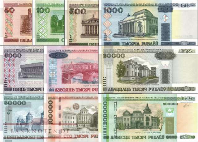 Weissrussland: 50 - 200.000 Rubel (10 Banknoten)