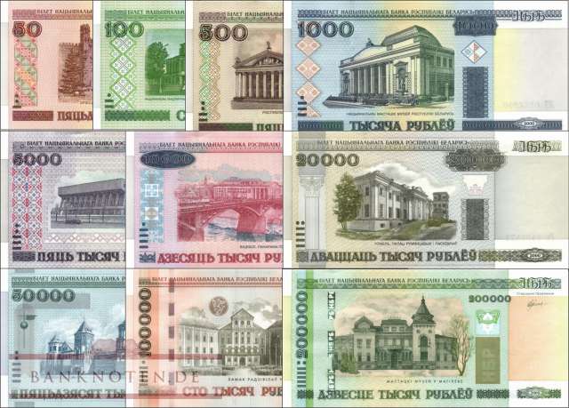 Weissrussland: 50 - 200.000 Rubel (10 Banknoten)