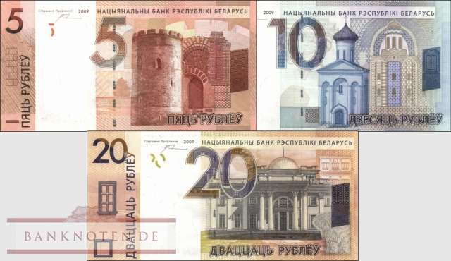 Weissrussland: 5 - 20 Rublei (3 Banknoten)