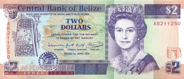 Belize - 2  Dollars (#052b_UNC)