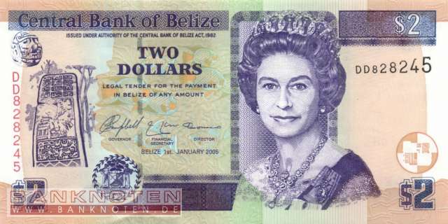 Belize - 2  Dollars (#066b_UNC)
