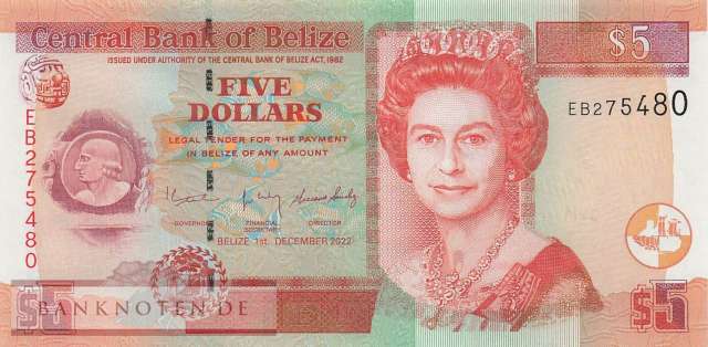 Belize - 5  Dollars (#067i_UNC)