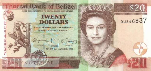 Belize - 20  Dollars (#069f_UNC)