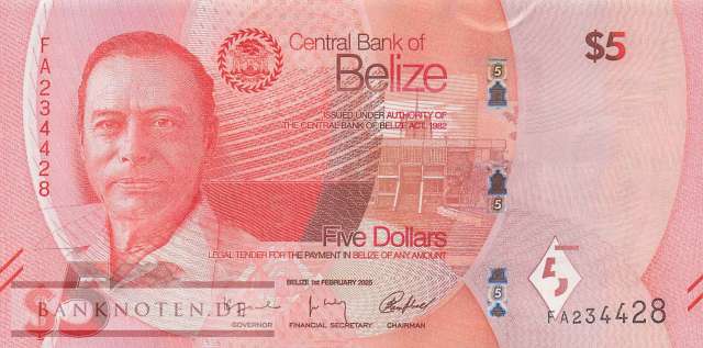 Belize - 5  Dollars (#074_UNC)