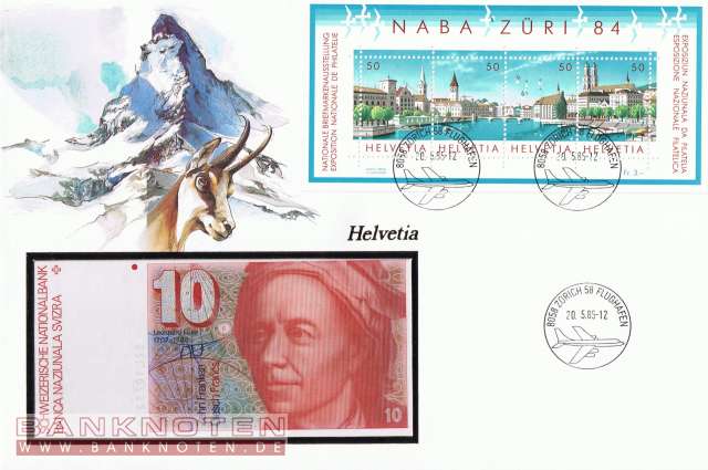 Banknoten De Banknotenbrief Schweiz 10 Franken Che Unc Banknoten