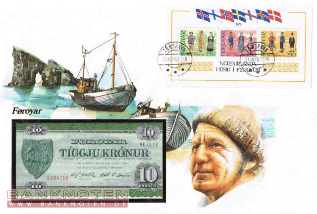 Banknotenbrief Faröer Inseln - 10  Kronor (#FAR01_UNC)