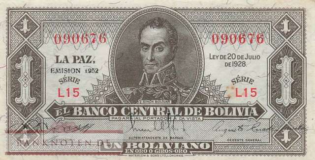 Bolivien - 1  Boliviano (#128c-2_AU)