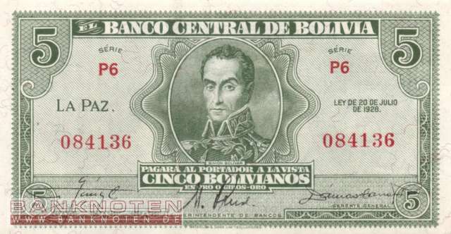 Bolivia - 5  Bolivianos (#129-2_UNC)