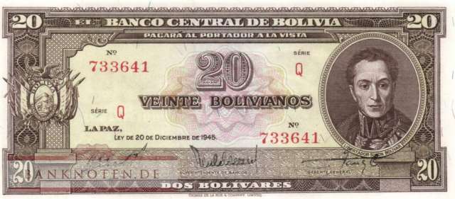 Bolivien - 20  Bolivianos (#140a-U3_UNC)
