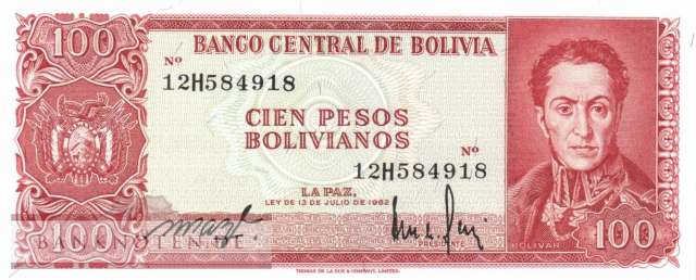 Bolivia - 100  Pesos Bolivianos (#164a-U2_UNC)