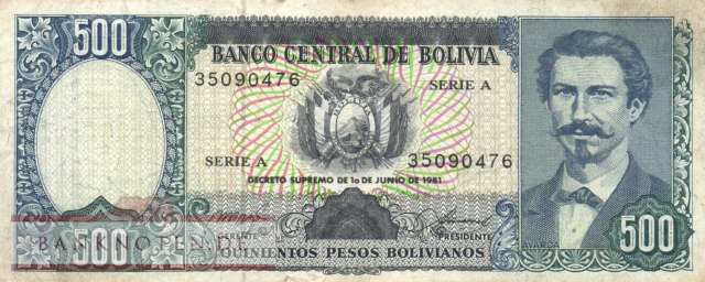 Bolivia - 500  Pesos Bolivianos (#165a-U2_F)
