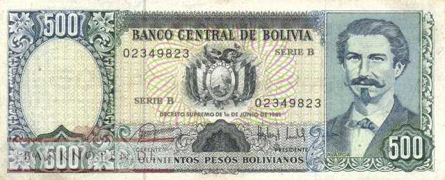 Bolivia - 500  Pesos Bolivianos (#166a-B_F)