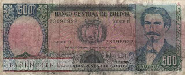 Bolivien - 500  Pesos Bolivianos (#166a-B_VG)