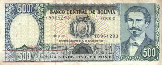 Bolivia - 500  Pesos Bolivianos (#166a-C_F)