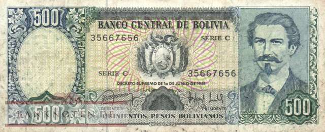 Bolivia - 500  Pesos Bolivianos (#166a-C_VG)