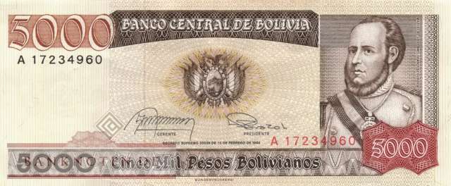 Bolivien - 5.000  Pesos Bolivianos (#168a-U2_XF)
