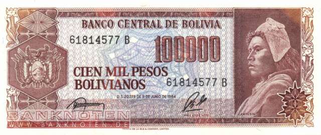 Bolivien - 100.000  Pesos Bolivianos (#171a_UNC)