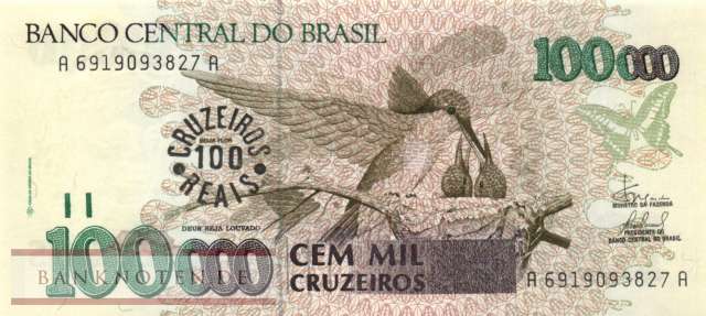 Brasilien - 100  Cruzeiros Reais (#238_UNC)