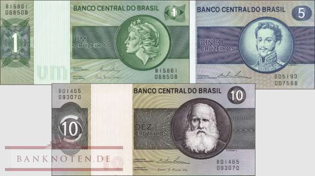 Brasilien: 1 - 10 Cruzeiros (3 Banknoten)