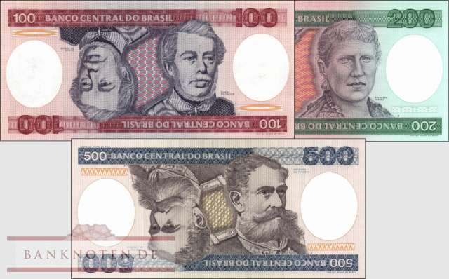 Brasilien: 100 - 500 Cruzeiros (3 Banknoten)