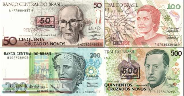 Brasilien: 50 - 500 Cruzeiros (4 Banknoten)