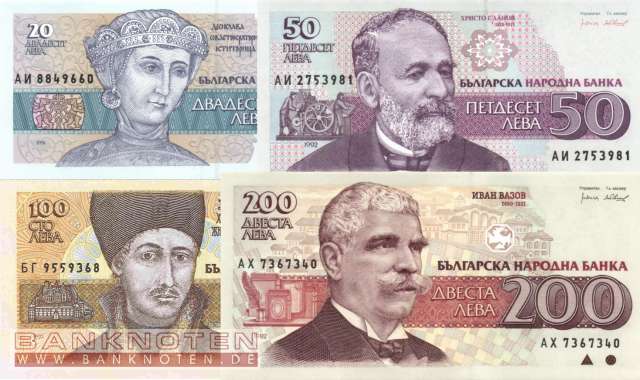 Bulgarien: 20 - 200 Leva (4 Banknoten)