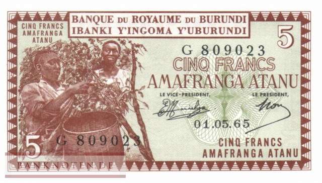 Burundi - 5  Francs (#008a-65_UNC)