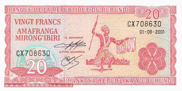 Burundi - 20  Francs (#027d-01_UNC)