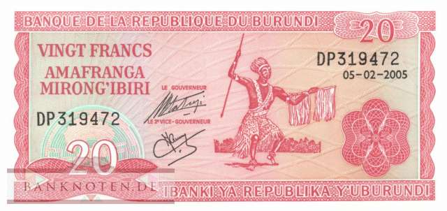 Burundi - 20  Francs (#027d-05_UNC)