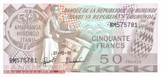 Burundi - 50  Francs (#028c-91_UNC)