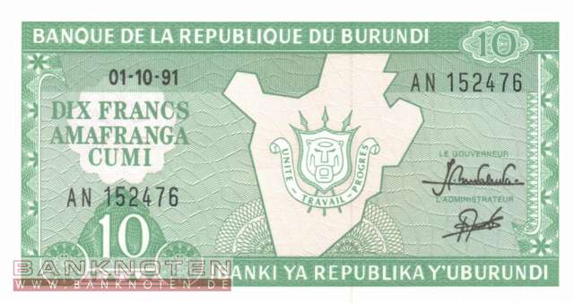 Burundi - 10  Francs (#033b-91_UNC)