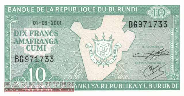 Burundi - 10  Francs (#033d-01_UNC)