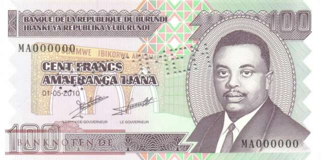 Burundi - 100  Francs - SPECIMEN (#044aS_UNC)