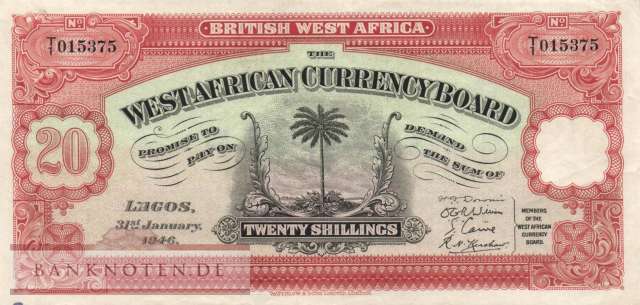 British West Africa - 20  Shillings (#008b_VF)