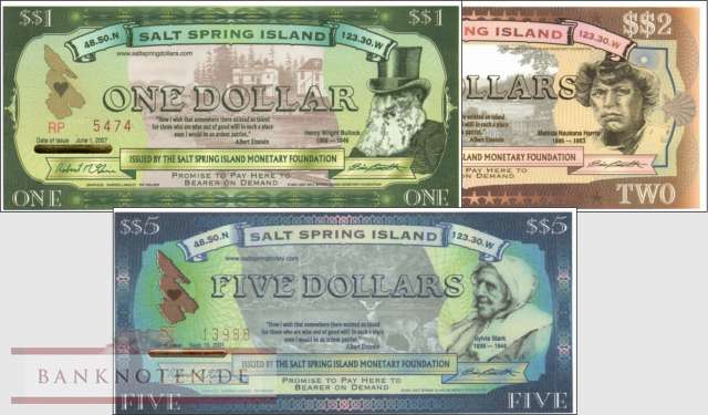 Kanada: 1 - 5 Dollars (3 Banknoten)