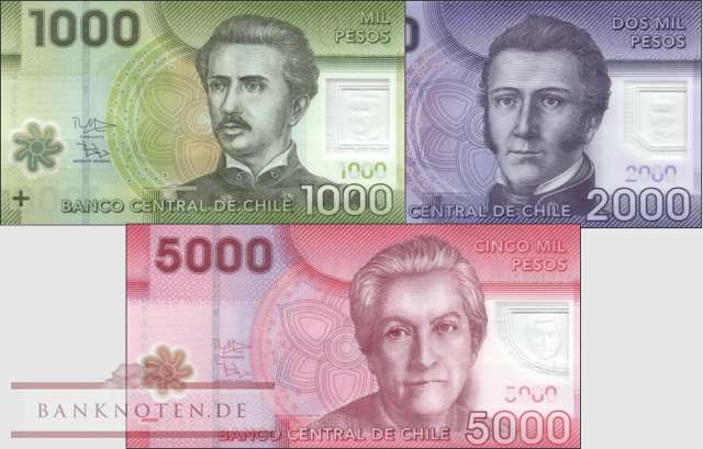 Chile:  1.000 - 5.000 Pesos (3 Banknoten)