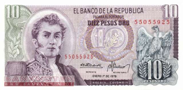 Kolumbien - 10  Pesos Oro (#407f-78_UNC)