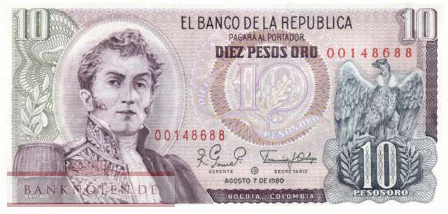 Colombia - 10  Pesos Oro - Replacement (#407hR_UNC)