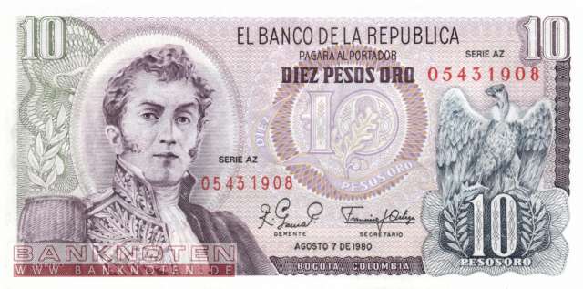 Kolumbien - 10 Pesos Oro (#407h_UNC)