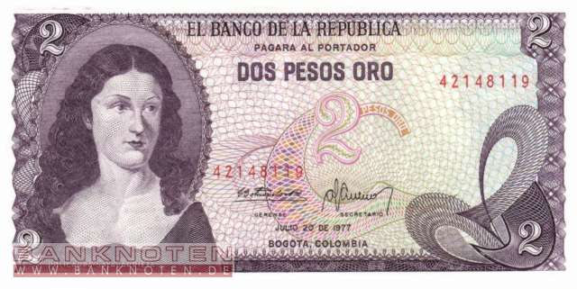 Kolumbien - 2  Pesos Oro (#413b-7707_UNC)