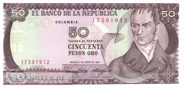 Colombia - 50  Pesos Oro (#425b_UNC)