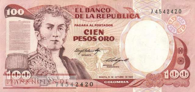 Colombia - 100  Pesos Oro (#426a-84_VF)