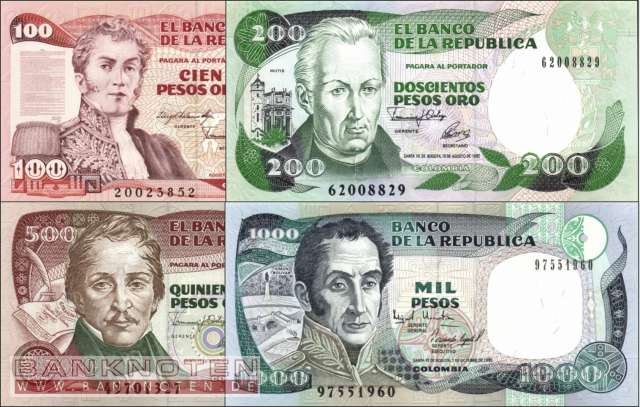 Kolumbien: 100 - 1.000 Pesos (4 Banknoten)