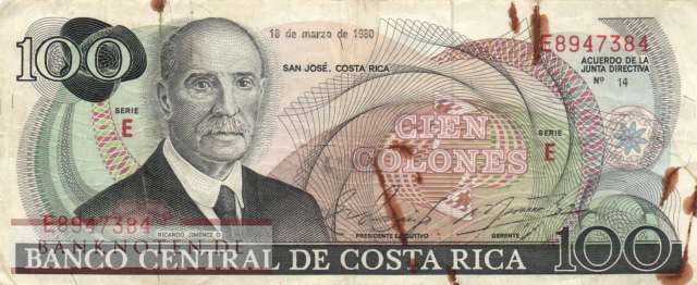 Costa Rica - 100  Colones (#248a-80_F)