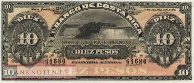 Costa Rica - 10  Pesos (#S164r_UNC)