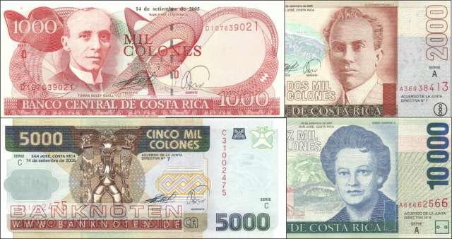 Costa Rica: 1.000 - 10.000 Colones (4 Bankoten)