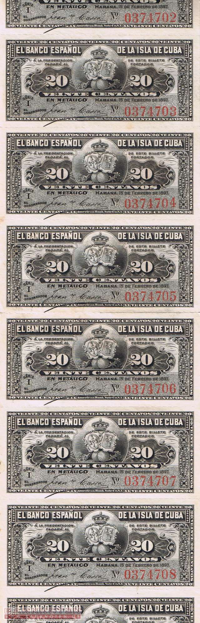 Kuba - 20  Centavos - - 10er Bogen (#053-10_UNC)